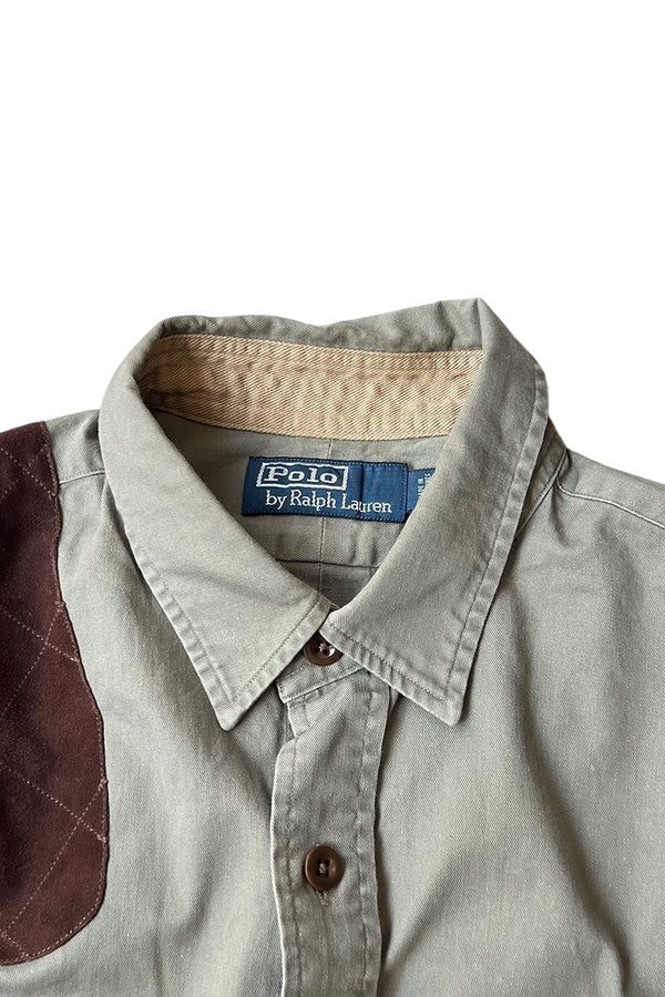 90'S L/S COTTON MILITARY SHIRT / KHAKI [SIZE: L USED]