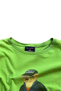 90'S L/S POLO BEAR T-SHIRT / GREEN [SIZE: L USED]