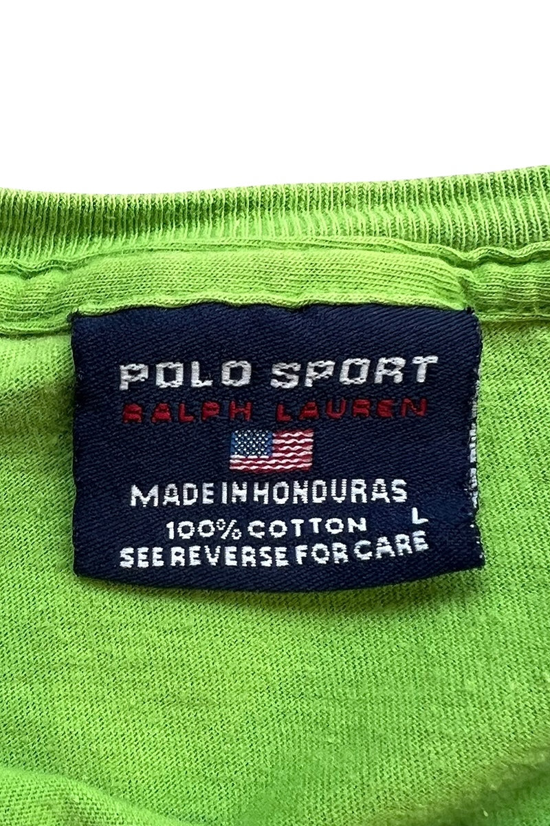 90'S L/S POLO BEAR T-SHIRT / GREEN [SIZE: L USED]