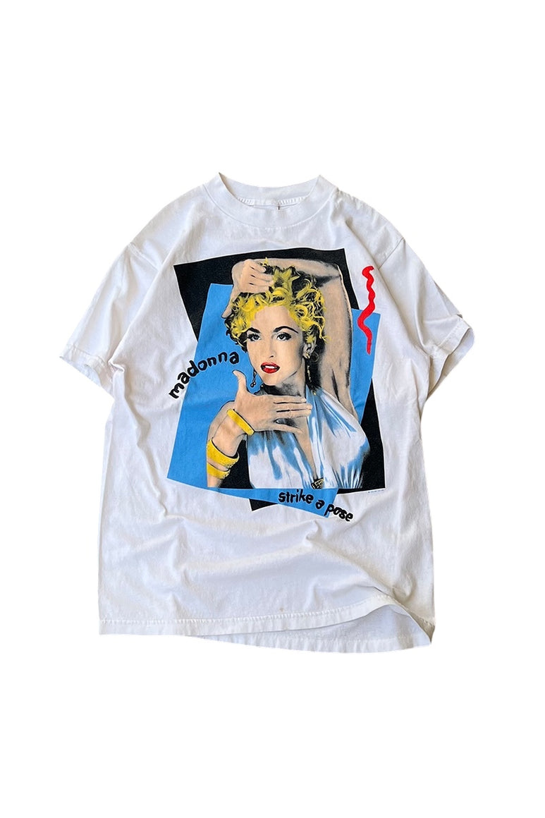 90'S MADONNA STRIKE A POSE MUSIC T-SHIRT / WHITE [SIZE: L USED]
