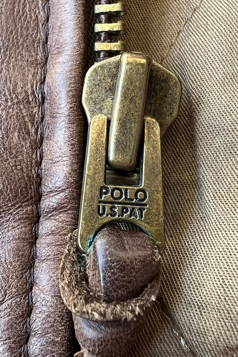 90'S ZIP LEATHER JACKET / BROWN [SIZE: M USED]