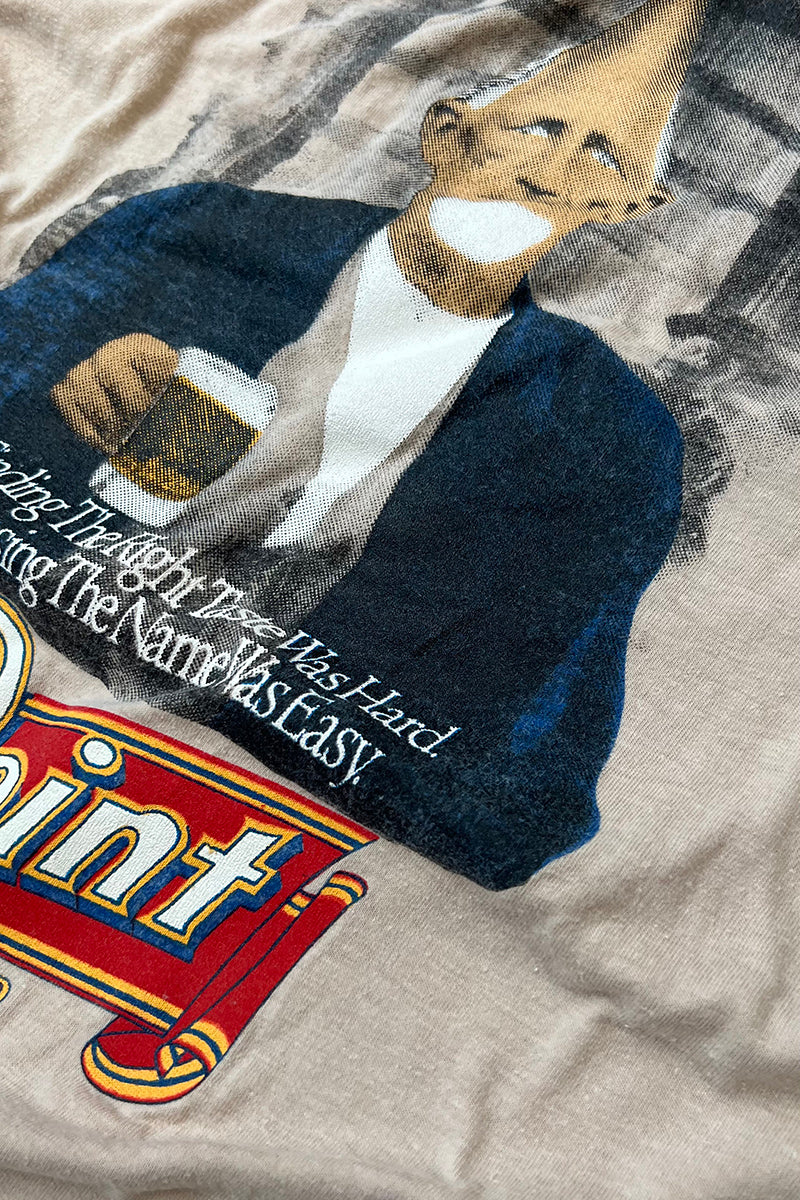 MADE IN USA 80'S POINT BEER LETTER T-SHIRT / BEIGE [SIZE: L USED]