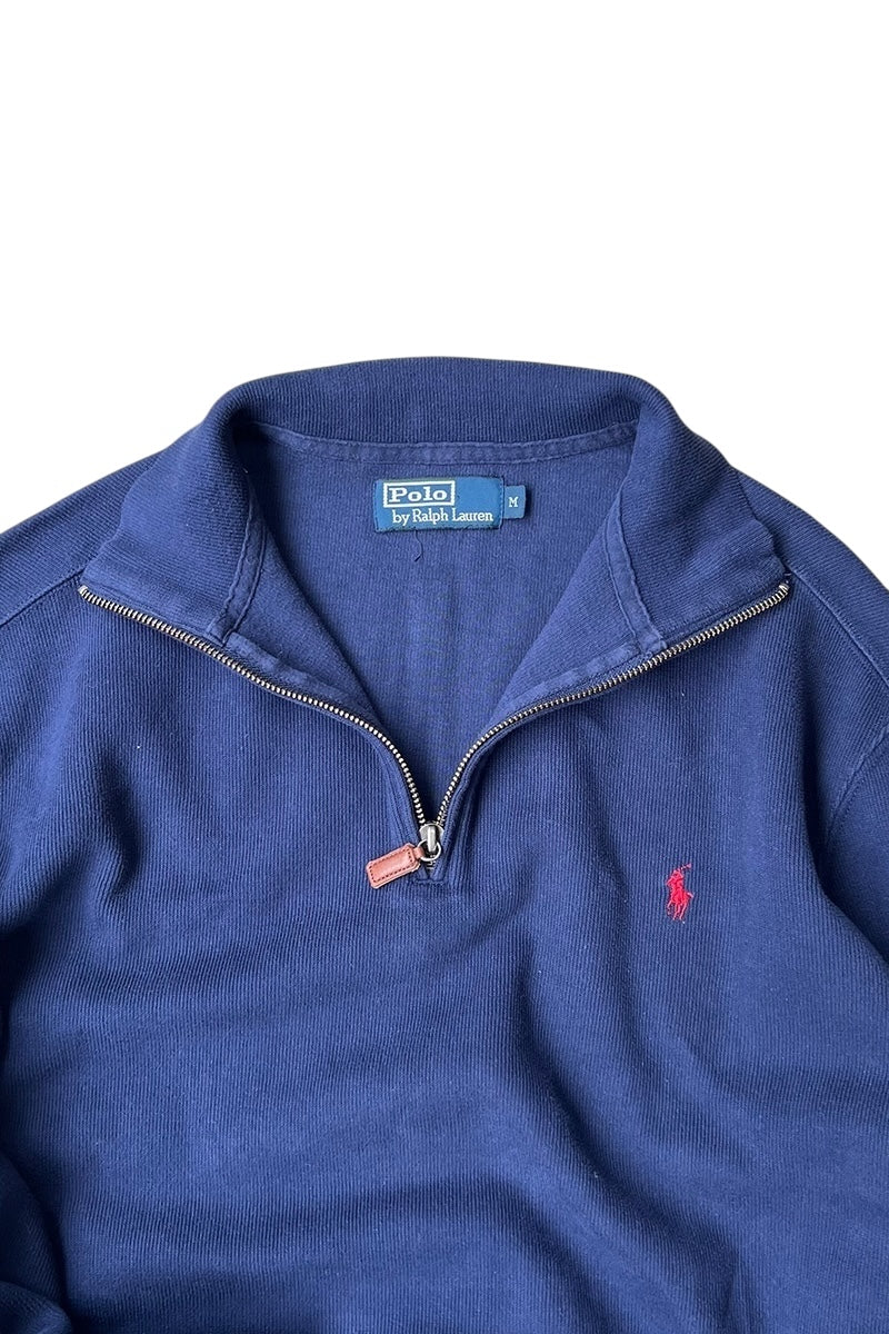 90'S HALF-ZIP SWEATER / NAVY [SIZE: M USED]