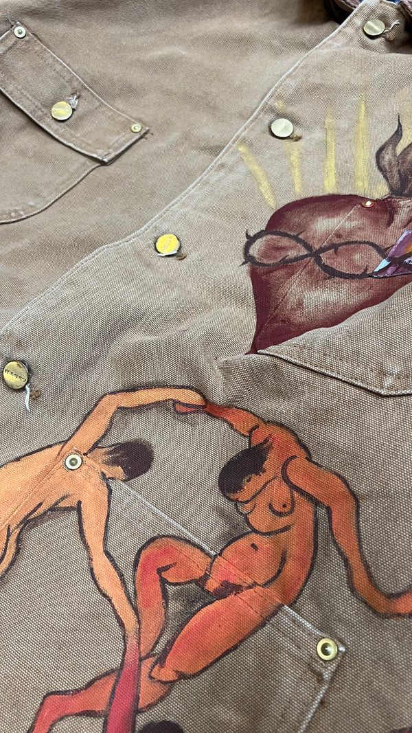 90'S HAND PAINTED DUCK MICHIGAN CHORE COAT / BEIGE [SIZE: L USED]