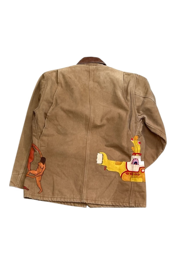 90'S HAND PAINTED DUCK MICHIGAN CHORE COAT / BEIGE [SIZE: L USED]