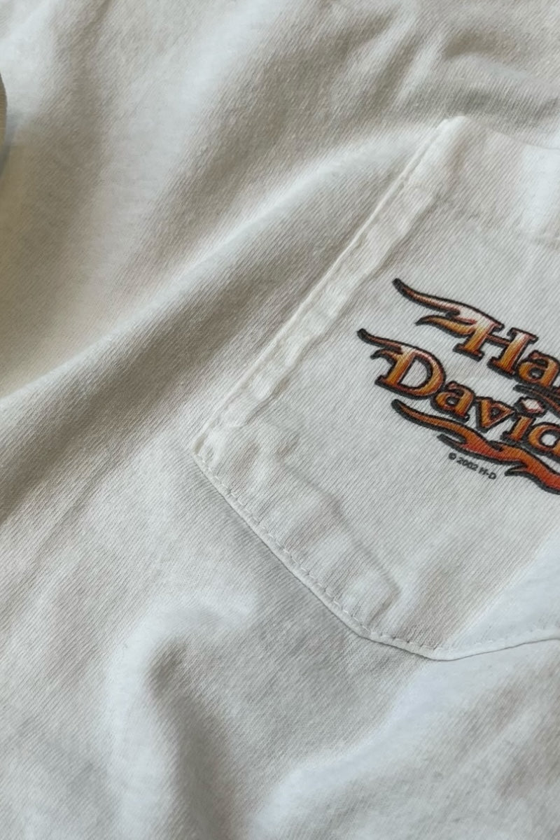 MADE IN USA Y2K EARLY 00s L/S FIRE FLAME T-SHIRT / WHITE [SIZE: M USED]