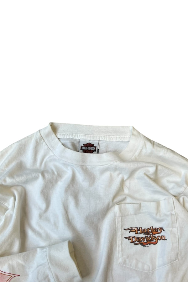 MADE IN USA Y2K EARLY 00s L/S FIRE FLAME T-SHIRT / WHITE [SIZE: M USED]
