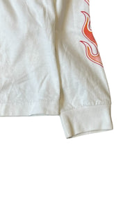 MADE IN USA Y2K EARLY 02'S L/S FIRE FLAME T-SHIRT / WHITE [SIZE: M USED]
