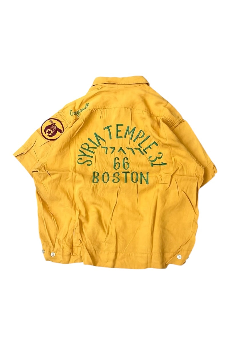 MADE IN USA 66'S S/S RAYON OPEN COLLAR SHIRT / YELLOW [SIZE: M USED]
