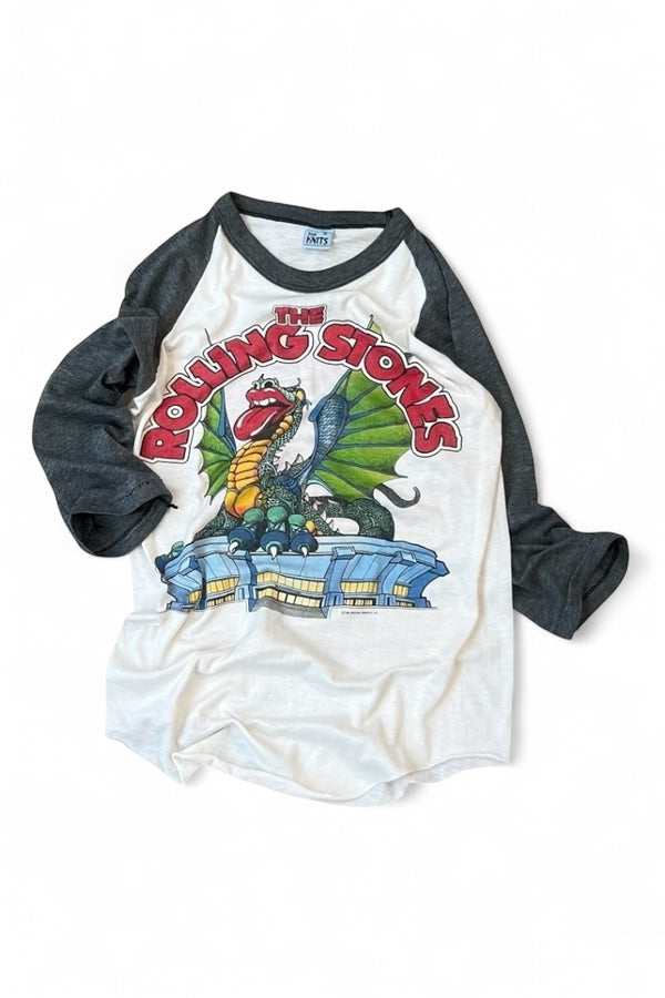 MADE IN USA 81'S THE ROLLING STONES RAGLAN SLEEVE T-SHIRT / WHITE [SIZE: S USED]