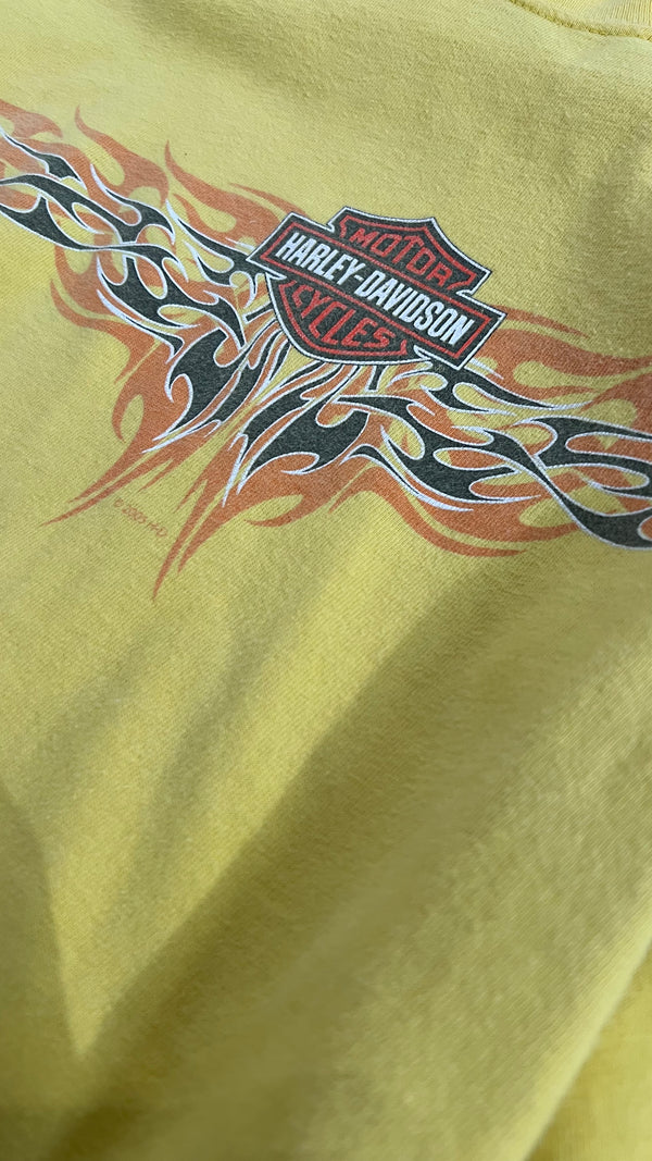 Y2K EARLY 05'S L/S FIRE FLAME T-SHIRT / YELLOW [SIZE: L USED]