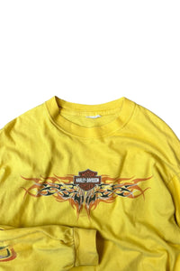 Y2K EARLY 05'S L/S FIRE FLAME T-SHIRT / YELLOW [SIZE: L USED]