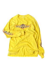 Y2K EARLY 05'S L/S FIRE FLAME T-SHIRT / YELLOW [SIZE: L USED]