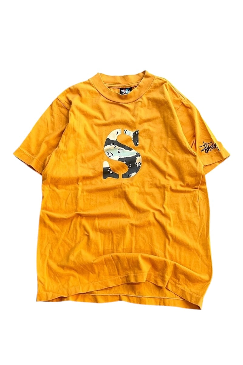 MADE IN USA 90'S S LOGO T-SHIRT / YELLOW [SIZE: M USED]