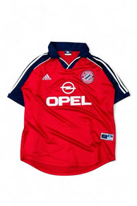 99-01'S BAYERN FOOTBALL GAME SHIRT / RED [SIZE: XL USED]