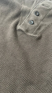 90'S L/S HENLEY NECK T-SHIRT / BROWN [SIZE: S USED]