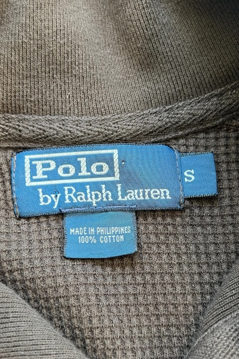 90'S L/S HENLEY NECK T-SHIRT / BROWN [SIZE: S USED]