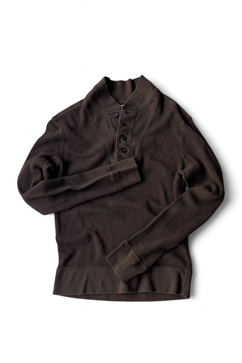 90'S L/S HENLEY NECK T-SHIRT / BROWN [SIZE: S USED]