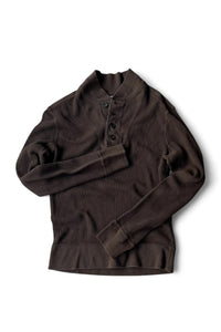 90'S L/S HENLEY NECK T-SHIRT / BROWN [SIZE: S USED]