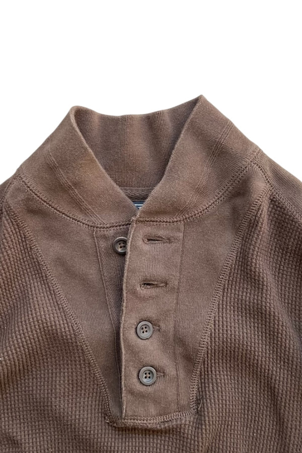 90'S L/S HENLEY NECK T-SHIRT / BROWN [SIZE: S USED]
