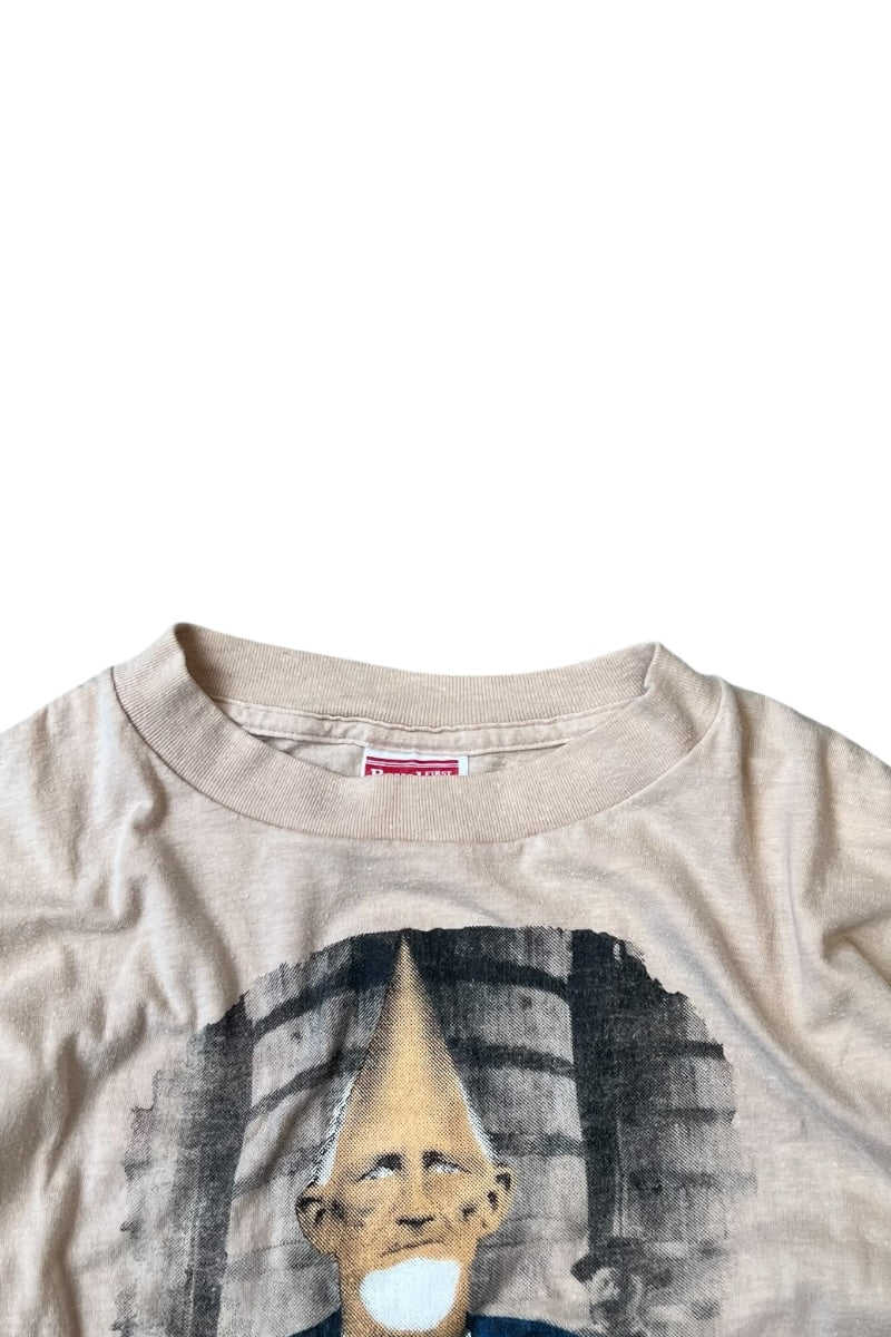 MADE IN USA 80'S POINT BEER LETTER T-SHIRT / BEIGE [SIZE: L USED]