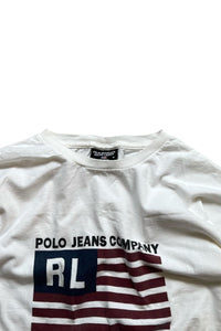 MADE IN USA 90-Y2K EARLY 00'S LOGO PRINT T-SHIRT / WHITE [SIZE: M USED]
