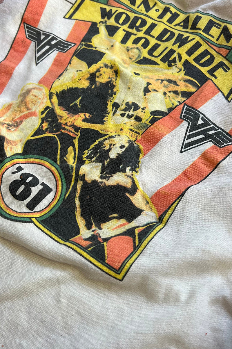 MADE IN USA 81'S VAN HALEN WORLD WIDE TOUR RAGLAN BAND T-SHIRT / WHITE [SIZE: M USED]