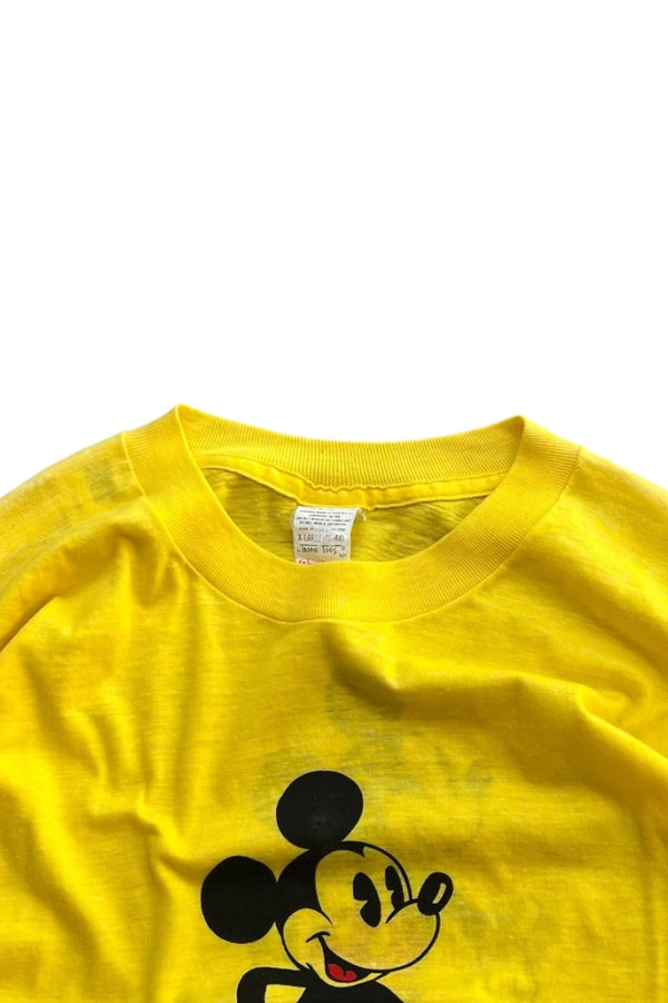 MADE IN USA 80'S MICKEY MOUSE CHARACTER T-SHIRT / YELLOW [SIZE: XL USED]