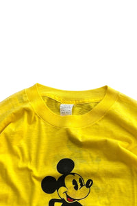 MADE IN USA 80'S MICKEY MOUSE CHARACTER T-SHIRT / YELLOW [SIZE: XL USED]