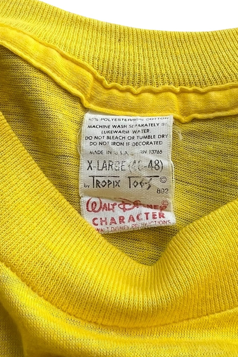 MADE IN USA 80'S MICKEY MOUSE CHARACTER T-SHIRT / YELLOW [SIZE: XL USED]