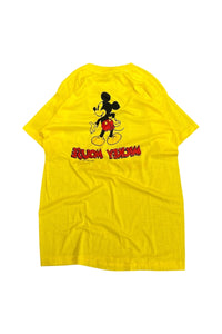 MADE IN USA 80'S MICKEY MOUSE CHARACTER T-SHIRT / YELLOW [SIZE: XL USED]