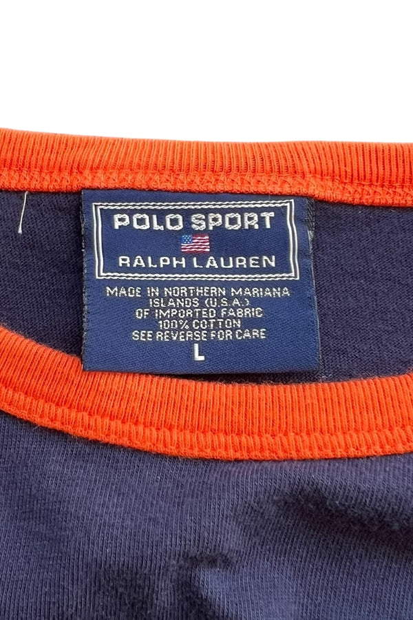MADE IN USA 90'S LOGO RINGER T-SHIRT / NAVY [SIZE: L USED]