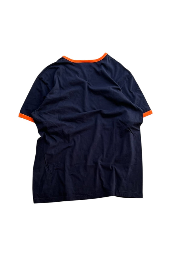 MADE IN USA 90'S LOGO RINGER T-SHIRT / NAVY [SIZE: L USED]