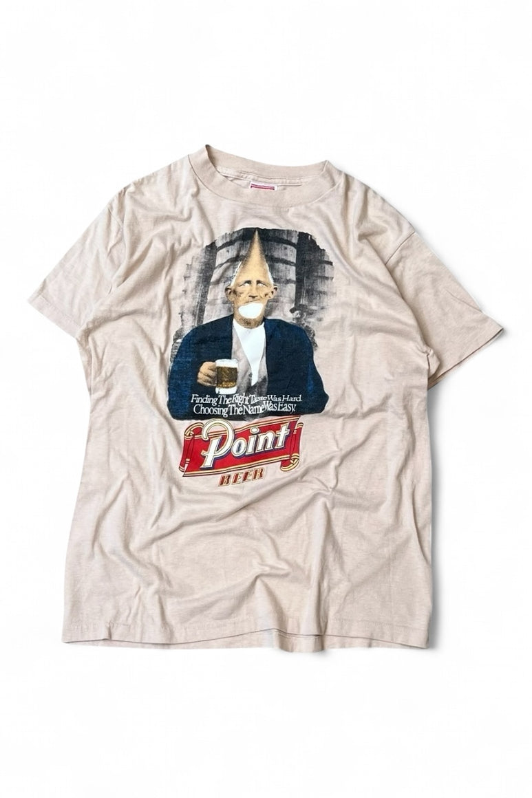 MADE IN USA 80'S POINT BEER LETTER T-SHIRT / BEIGE [SIZE: L USED]