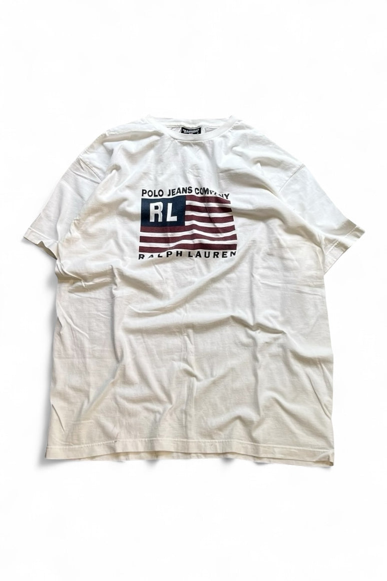 MADE IN USA 90-Y2K EARLY 00'S LOGO PRINT T-SHIRT / WHITE [SIZE: M USED]