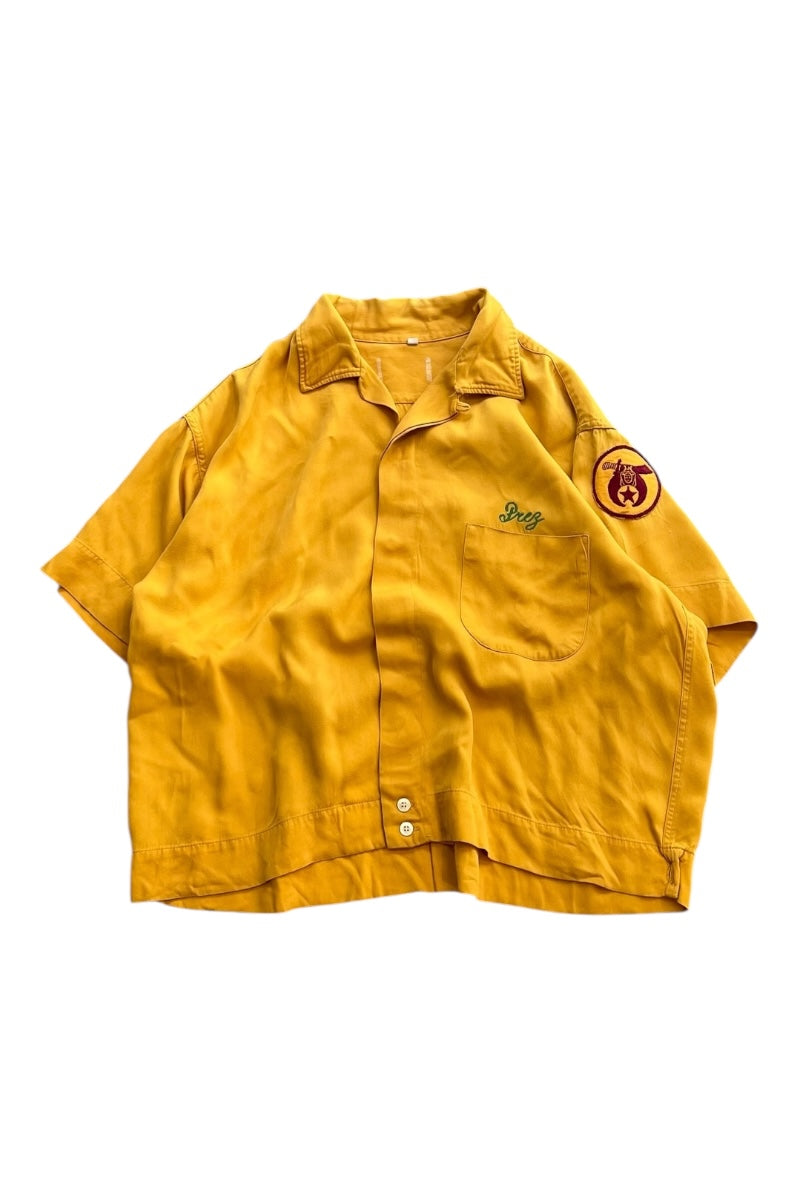 MADE IN USA 66'S S/S RAYON OPEN COLLAR SHIRT / YELLOW [SIZE: L USED]