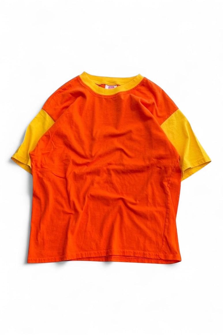 90'S BI COLOR T-SHIRT / ORANGE [SIZE: M USED]