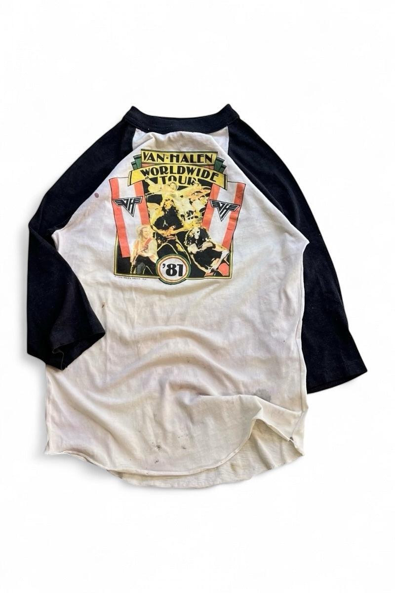 MADE IN USA 81'S VAN HALEN WORLD WIDE TOUR RAGLAN BAND T-SHIRT / WHITE [SIZE: M USED]
