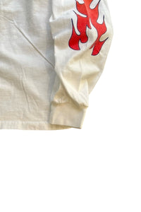 MADE IN USA 90'S LAS VEGAS L/S FIRE FLAME T-SHIRT / WHITE [SIZE: L USED]