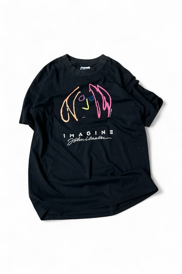 MADE IN USA 80'S JOHN LENNON MUSIC T-SHIRT / BLACK [SIZE: L USED]