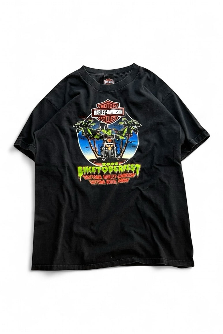 MADE IN USA Y2K 02'S DAYTONA BEACH PRINT T-SHIRT / BLACK [SIZE: L USED]