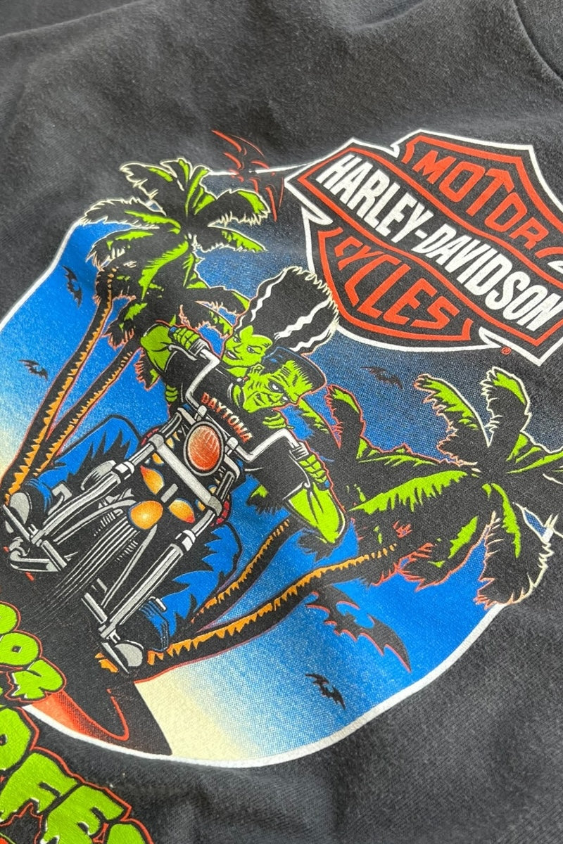 MADE IN USA Y2K 02'S DAYTONA BEACH PRINT T-SHIRT / BLACK [SIZE: L USED]
