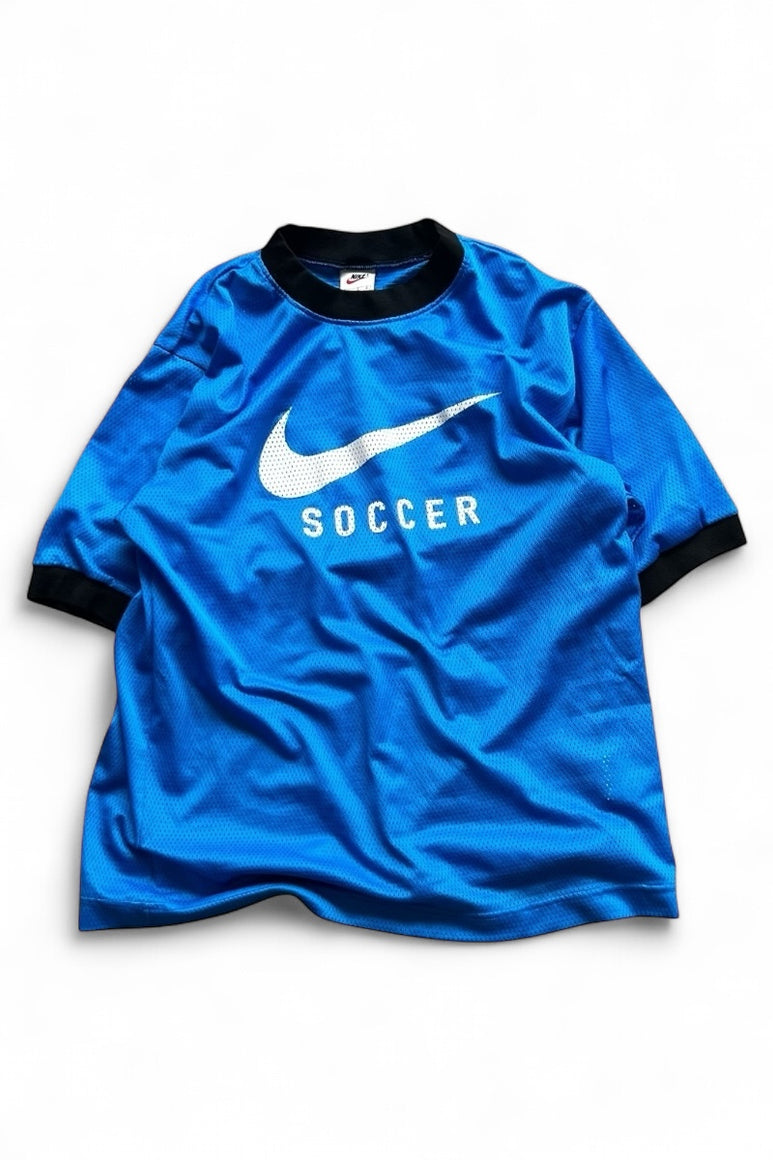 MADE IN USA 90'S FOOTBALL LOGO GAME SHIRT / BLUE [SIZE: L USED]