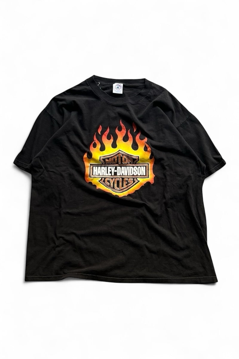90'S HARLEY-DAVIDSON FLAME LOGO T-SHIRT / BLACK [SIZE: L USED]