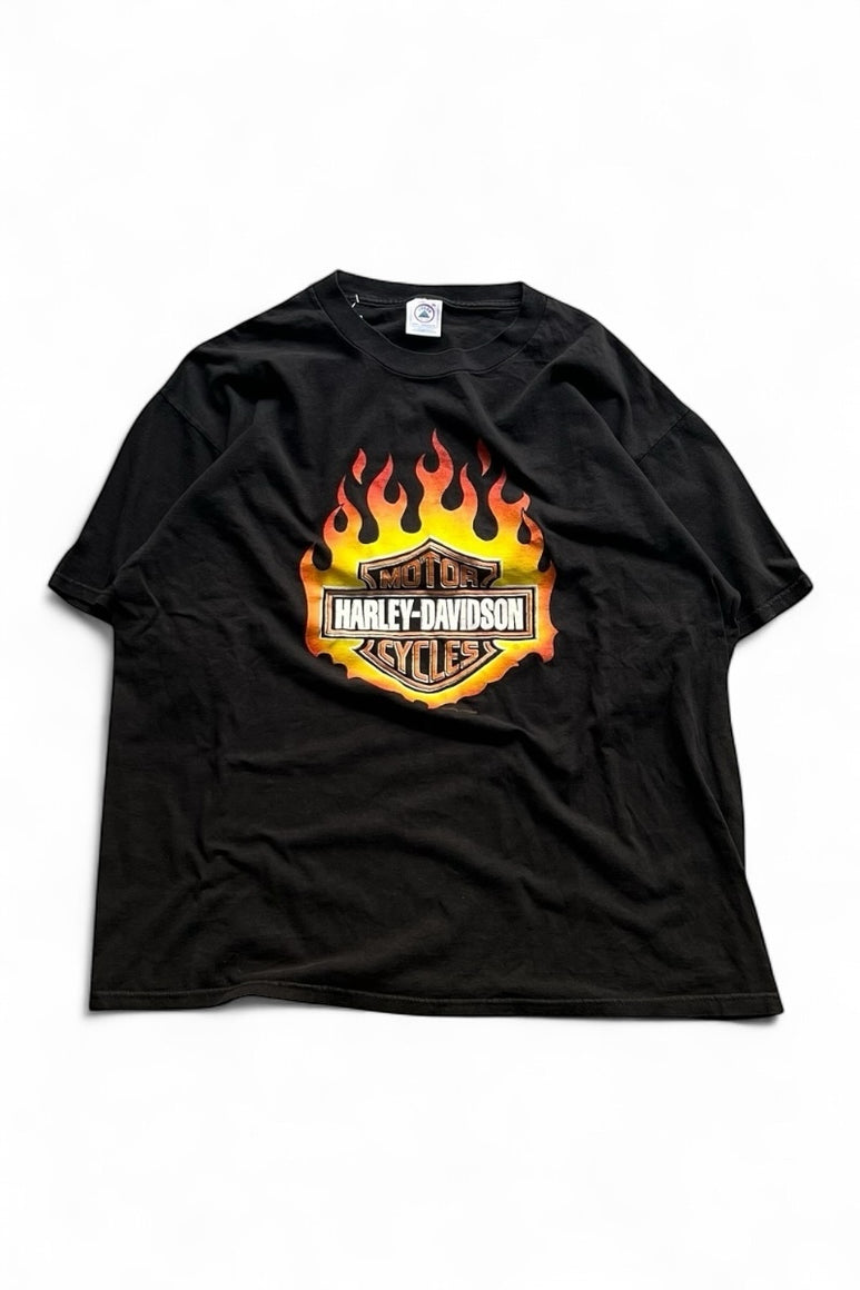 90'S HARLEY-DAVIDSON FLAME LOGO T-SHIRT / BLACK [SIZE: L USED]