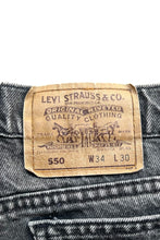 画像をギャラリービューアに読み込む, MADE IN USA 92&#39;S 550 DENIM PANTS / SULFUA BLACK [SIZE: 34 USED]
