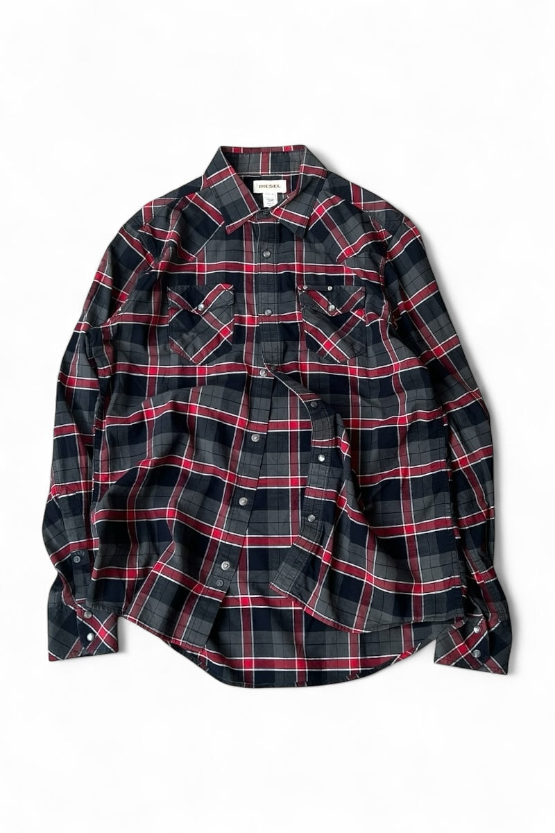 Y2K EARLY 00'S  L/S CHECK WESTERN SHIRT / CHECK [SIZE: M USED]