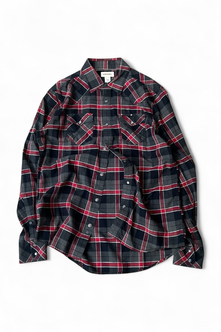 Y2K EARLY 00'S  L/S CHECK WESTERN SHIRT / CHECK [SIZE: M USED]