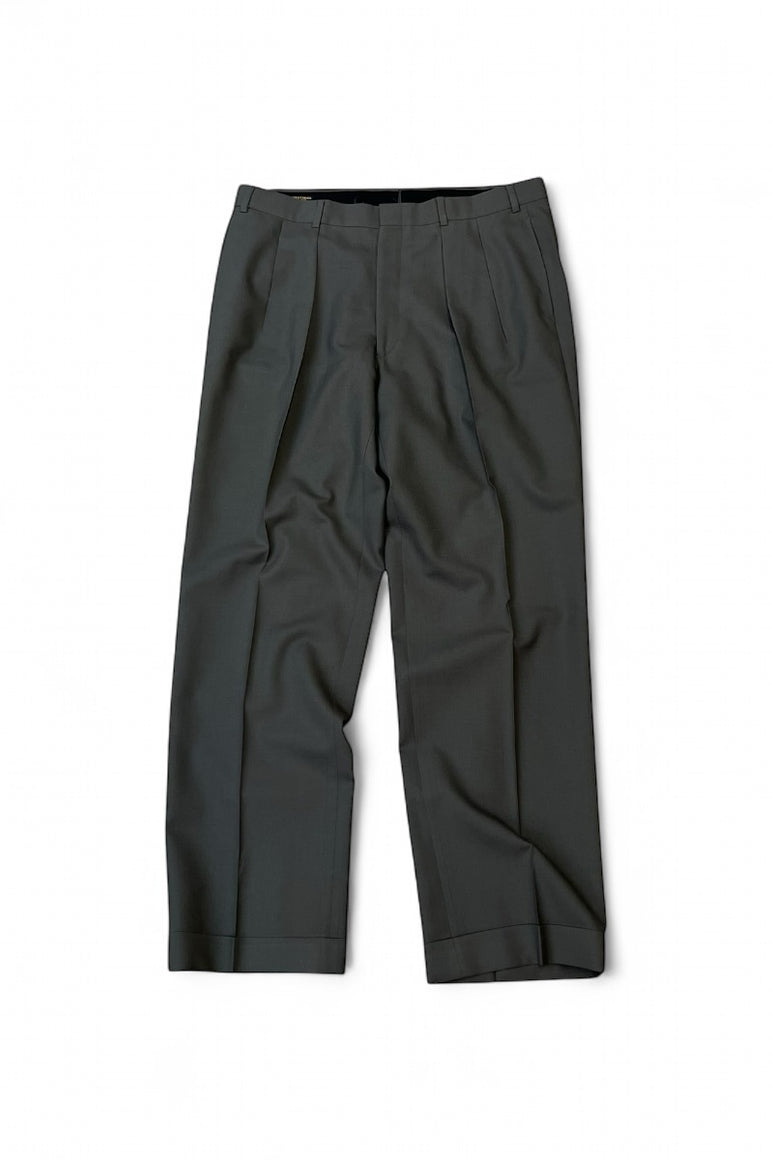MADE IN USA 80'S WOOL 2 TUCKS SLACKS / KHAKI [SIZE: L USED]