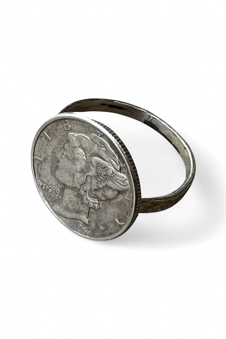 1944'S VINTAGE SILVER COIN RING / SILVER  [SIZE: 20号 USED]